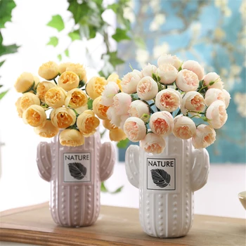 

Artificial Flowers 27 Heads 1 Bundle White Tea Rose Bouquet Polyester Silk Roses Pink Wedding Home Decoration Fake Plants Flower