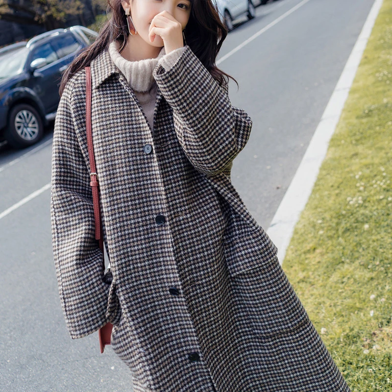 

Heydress 2019 autumn Women Wool Plaid jacket ladies Long Woolen Coat Slim Type Female Winter Wool Outwear