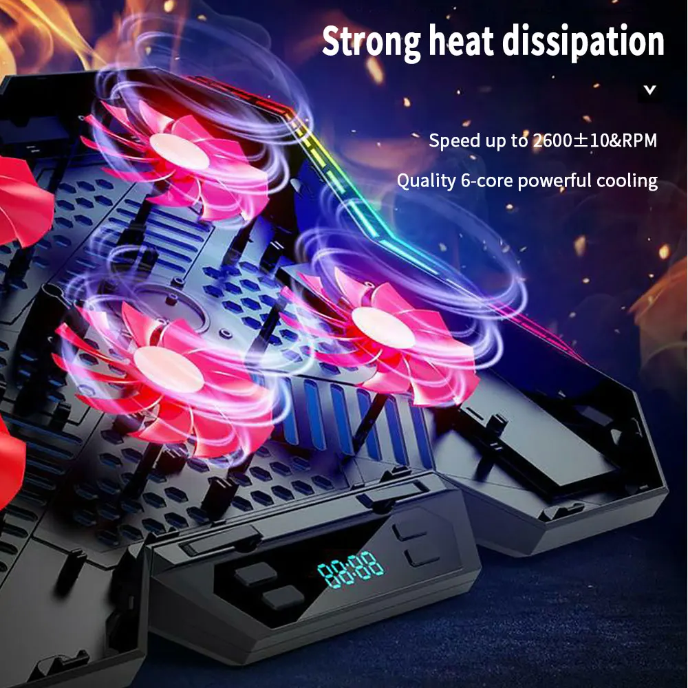 Coussin Refroidisseur PC Portable Gamer - 6 Ventilateurs LED Bleue - Support Ventilé Métal Pour éviter La Surchauffe - 3
