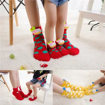 

2 Pairs Set Socks 2019 Winter Fleece Warm Adult Kids Cute Non Slip Family Matching Outfits Socks Home wear Socks