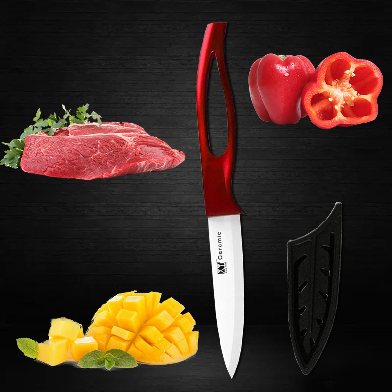 XYJ, кухонный нож, 4 дюйма, универсальный нож, фруктовые ножи+ оболочка, кухонный керамический нож, наборы, белые лезвия, аксессуары, инструменты для приготовления пищи
