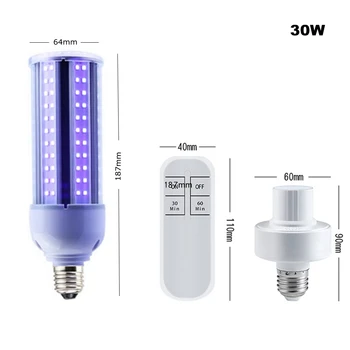 

Hot Remote Control UV Sterilizer Germicidal Lamp 30W E27 Light Bulb UVC Ultraviolet Desinfection Sterilization Bactericidal Lamp