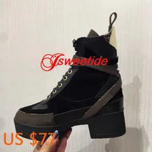 Роскошные Брендовые женские ботинки из натуральной кожи на толстой подошве; Модные женские ботильоны на шнуровке; ботильоны на высоком каблуке с круглым носком