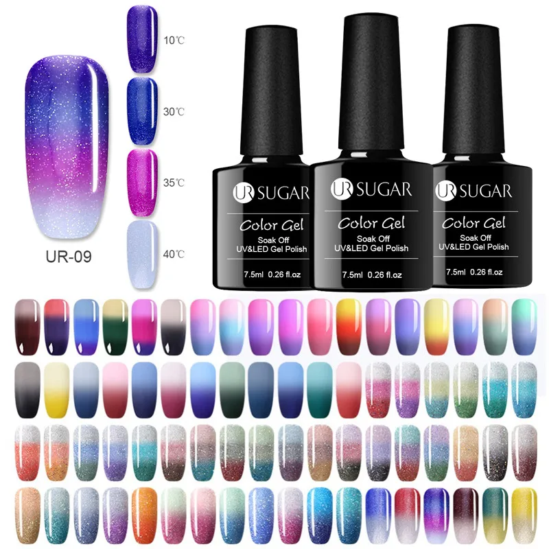 UR SUGAR Thermal Ultra-thin Glitter 3 Colors Soak Off UV Gel Color-chaging Snowflake Temperature Co
