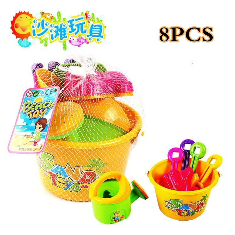incredible  8PCS Portable Kids Classic Beach Sand Toys Watering CanBarrelShovelFrog ModelBeach Play SandWater T