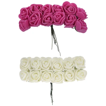 

288pcs 2CM PE Rose Foam Mini Flower Bouquet Solid Color/Wedding Decoration Milky White & Rose Red
