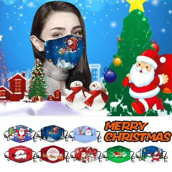 

Unisex Merry Christmas Face Mask Santa Claus Printing Mouth Mask Adjustable Washable Reusable Breathable Masks Face Mascara d4
