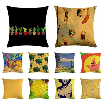 

45x45cm cartoon big star pattern cushion cover bull cactus pillow case linen car chair sofa home decoration pillow cover