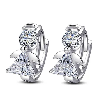 

925 Sterling Silver Prevent Allergy Zircon Angel wings Stud Earrings for Women Wedding Party Femme Jewelry pendientes eh1155