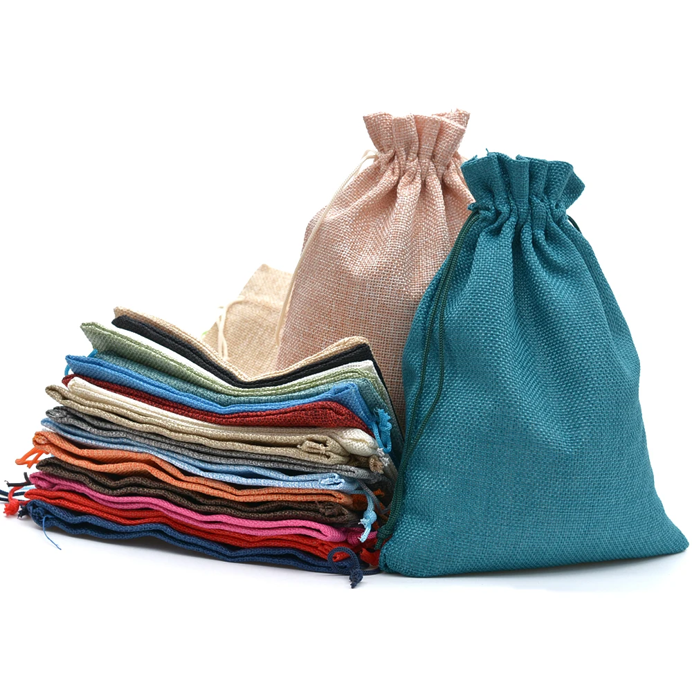 

17x23cm Handmade Jute Gift Bag Jewelry Packaging Bag Linen Jute Drawstring Pouches for Candy Handmade Soap Party Supplies 50pcs