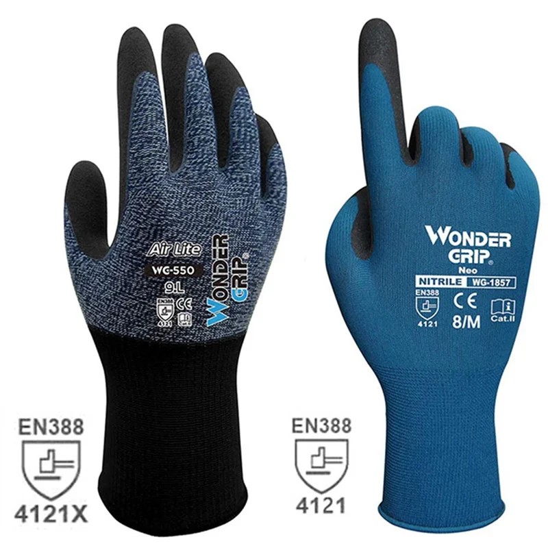 Wonder Grip 4121X-4131 сертифицированные безопасные рабочие перчатки для полиуретановых перчаток с покрытием ладони
