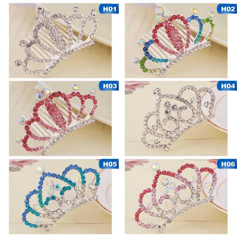 

1PC Kids Princess Colorful Rhinestones Crown Hair Combs Girls Exquisite Shining Hair Clips Accessoriesy