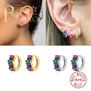 

BOAKO Bread Zircon Earrings For Women 925 Sterling Silver Earrings Hoop Pendientes Mujer Ear Cuff Aretes De Mujer Bijoux #9.9
