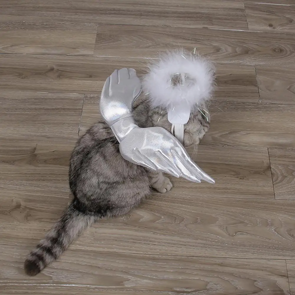 Милый белый костюм ангела Косплей Wings с капюшоном набор для домашних животных собака кошка одежда