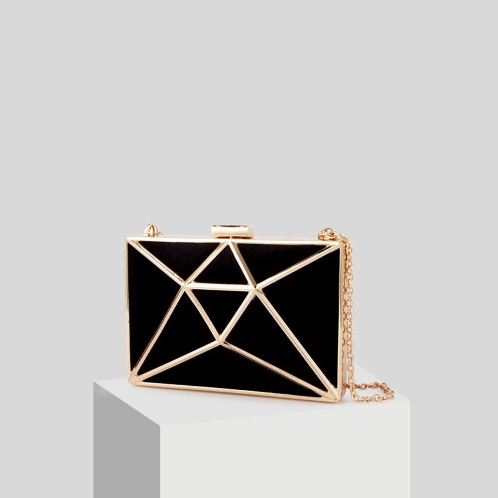 

European and American Style Design Fashion Metal Triangle Personality Velvet Evening Socialite Shoulder Women's Small Hand Bag