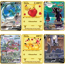 Carte de jeu en métal pour enfants, dessin animé Pikachu, Pokemon, Eevee Charizard, évolution, Collection de jeux de combat, cadeau de noël 