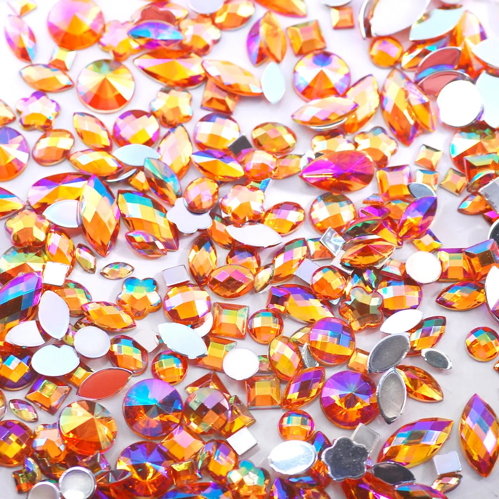 Sky Blue Glitter AB Nail Art Crystal Rhinestones - 300Pcs Mixed Shape Flat Back 3D Decoration Stones