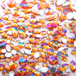 Sky Blue Glitter AB Nail Art Crystal Rhinestones - 300Pcs Mixed Shape Flat Back 3D Decoration Stones (Orange AB)