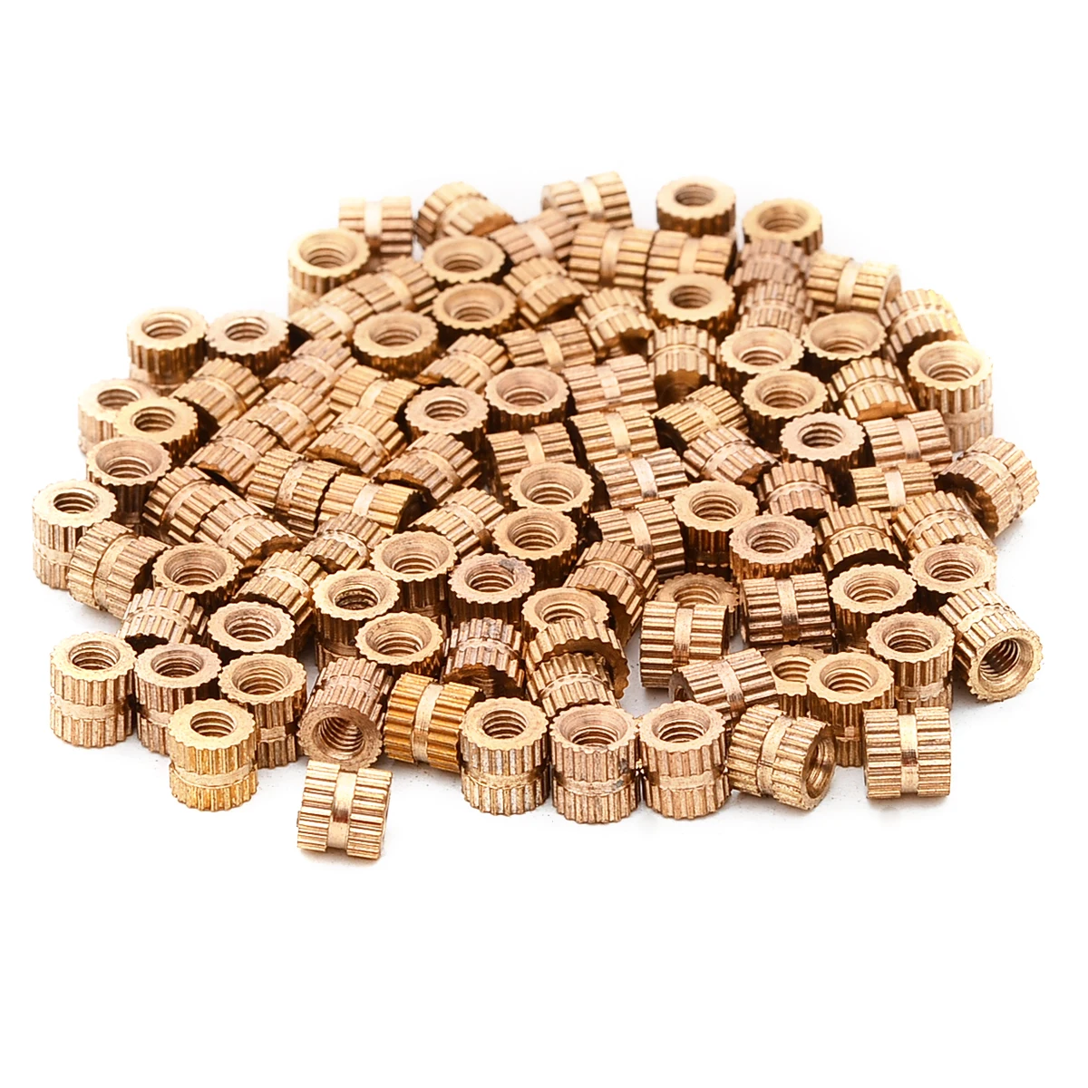 

100pcs Round M3 Metric Threaded Brass Knurl Insert Nuts 3mm Inner Thread Diameter Gold Tone For Tightly Fixing