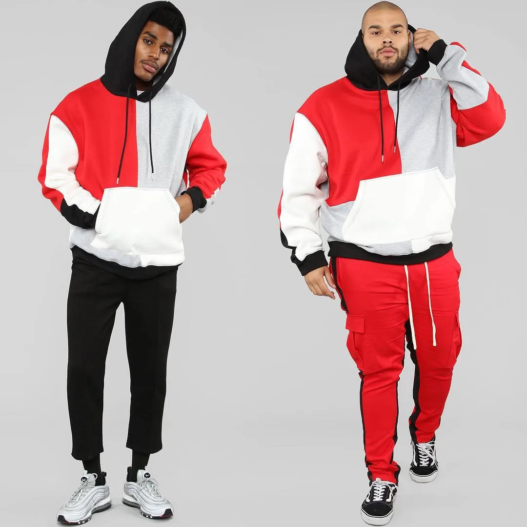 

Autumn Winter New Multicolor Patchwork Loose Sweater Men's Street Hooded Men and Women Couple Hip-hop Hoodies Workout Sweater