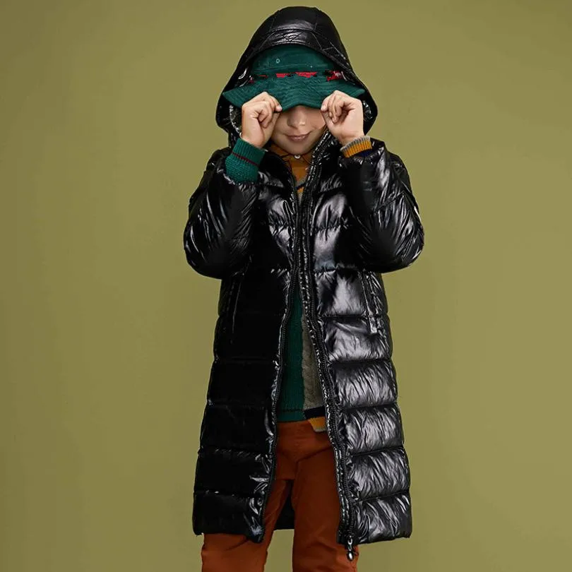 

New fashion glossy fabric Oversize down coat winter thicker warm hooded White duck down jacket Modis Kids Clothes Outwear Y2093