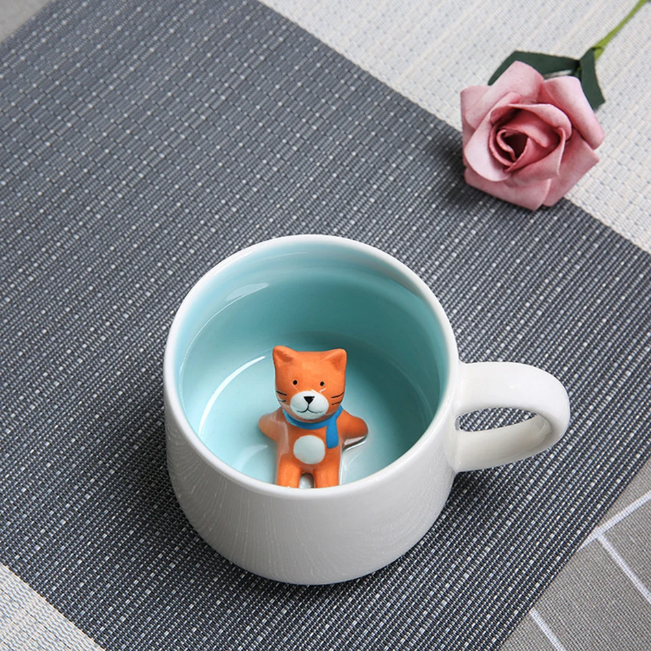 Творческий мультфильм Кот пиво кофейные кружки 3D милые животные внутри кружка для детей офисные школьные чашки молока - Цвет: Cat