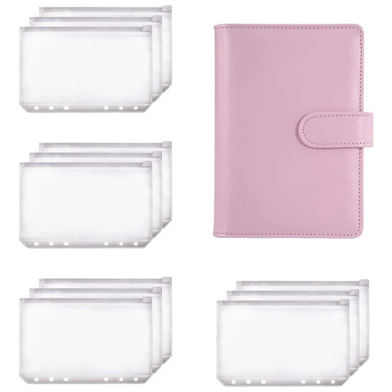 A6 planificador Rosa cuaderno carpeta y 12 piezas 6 Carpeta de agujeros cremallera carpeta bolsillos efectivo sobres cartera