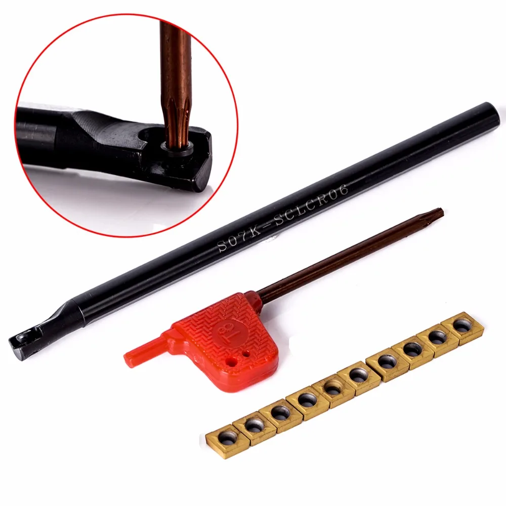 

1pc S07K-SCLCR06 Turning Holder + 10pcs CCMT060204-HM Inserts with T8 Wrench For Lathe Boring Bar