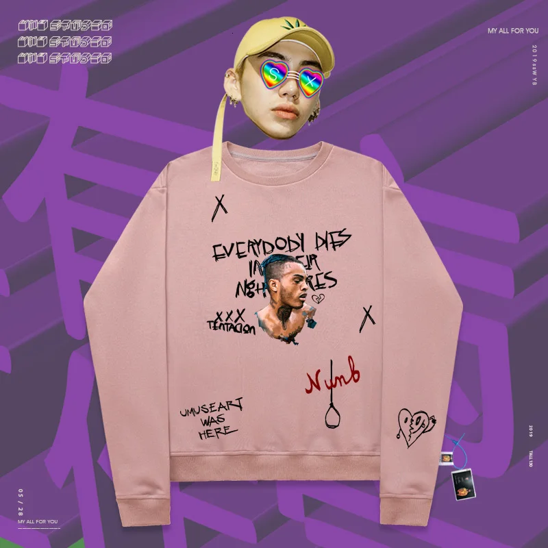 Хип-хоп рэп певец Xxxtentacion свитшоты с принтом сердца High Street с круглым вырезом свитер