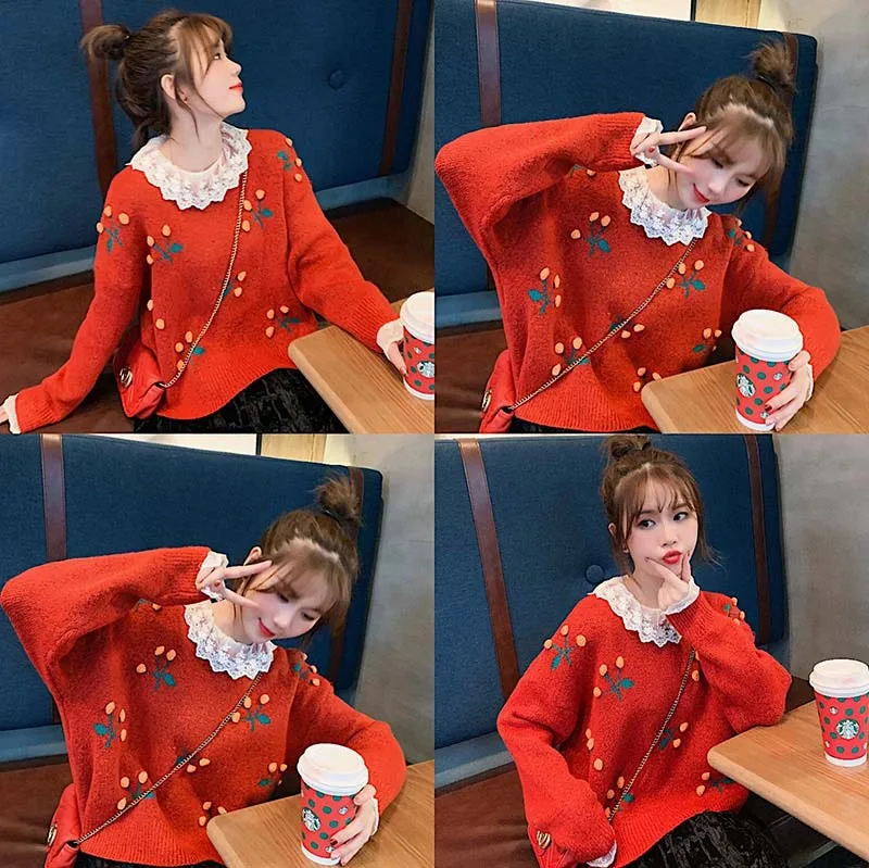 

2019 Christmas New Style Autumn And Winter Sweet Japanese-style Pullover Sweater Women's Cute Online Celebrity Knitted Jacket Ko