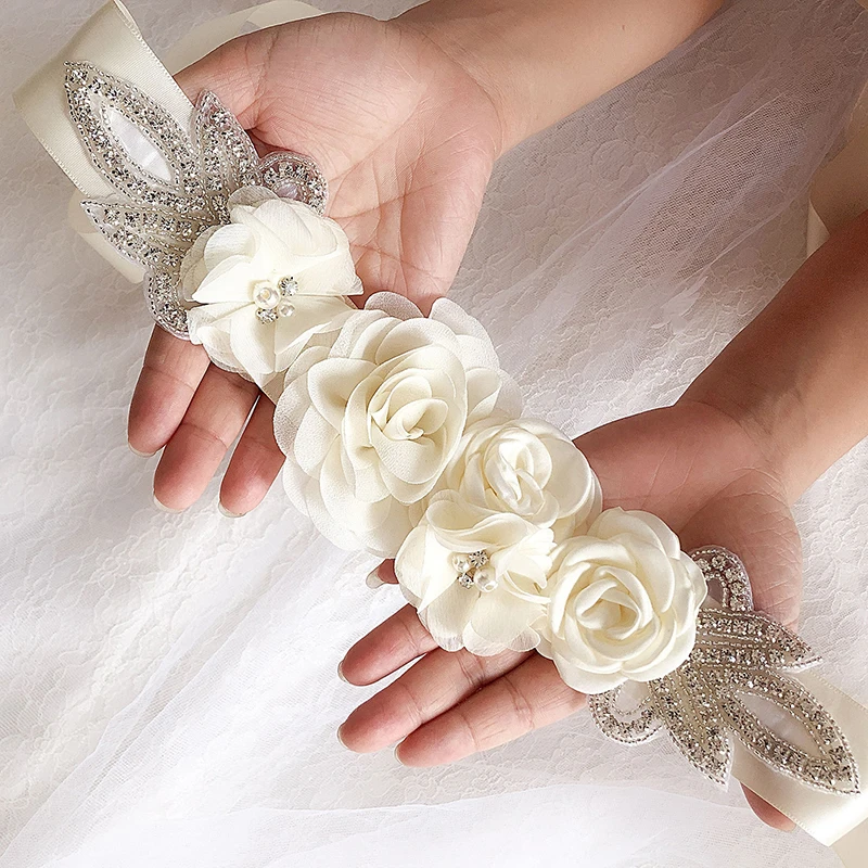 Wedding Bridal Belt Widened Elastic Flower Sash Women Artificial Flower Belt 