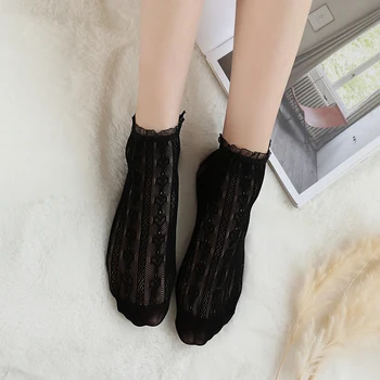 

New Cute Lolita Women Socks Good Stretchy Girls Lovely Lace Pile Pile Low Cut Kawaii Harajuku Thin Mesh Princess Ankle Socks