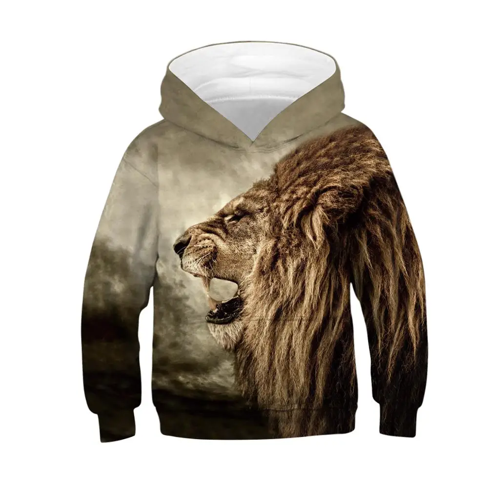  3-12 Years 3D Print Lion Boys Hoodies Teens Autumn Hooded Sweatshirt For Boys Kids Clothes Long Sle