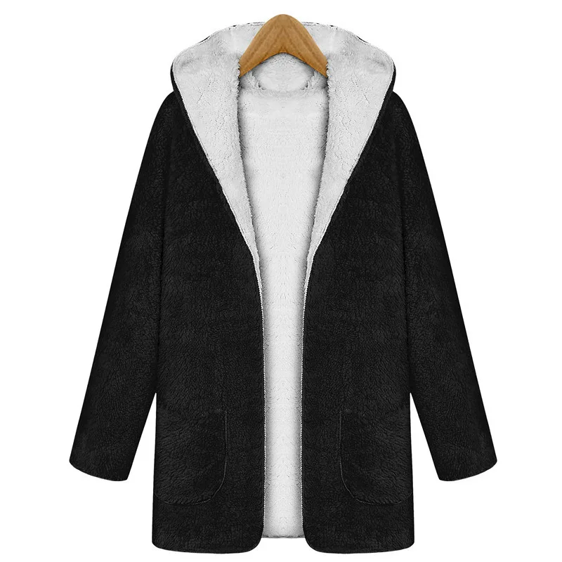 

New Thick Faux Fur Red Women's Autumn Winter Hooded Jacke Warm Long Inside Jacket Coat Female Solid Outerwear Women Parkas