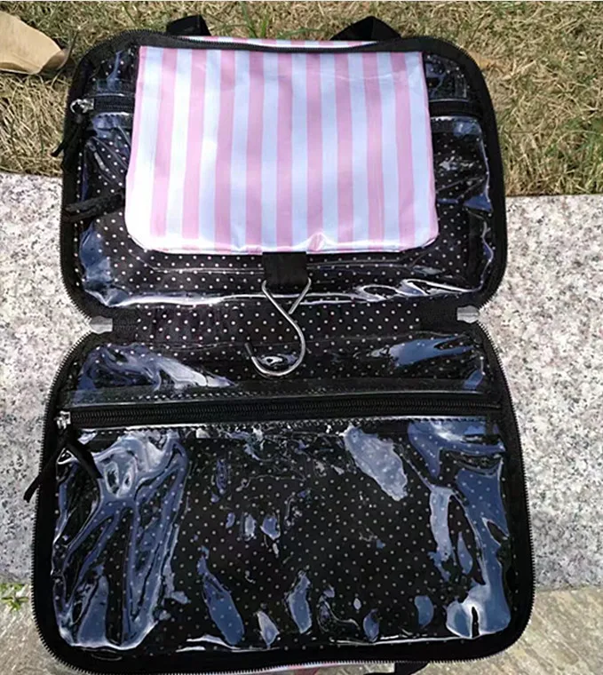 Женская косметичка в розовую полоску для путешествий, водонепроницаемая сумка для макияжа, посылка