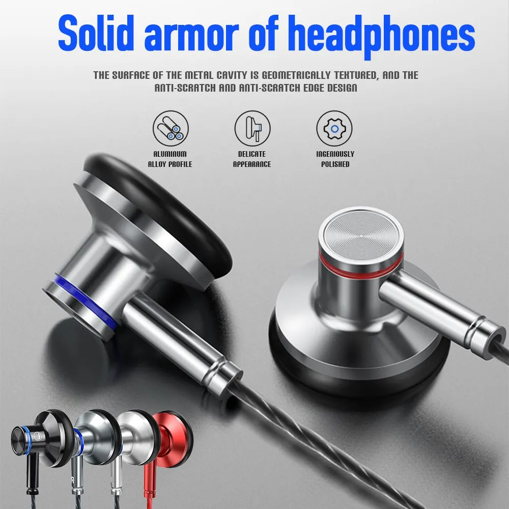 Wired HiFi Flat In Ear Headset Heavy bass karaoke mobile computer wired earphone Earbuds with wheat cord control headphones