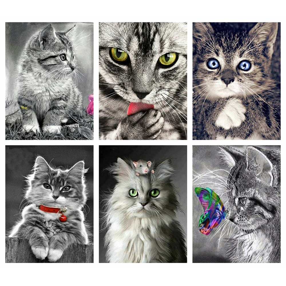 Алмазная живопись кошка квадратная/круглая вышивка бисером картина черные белые