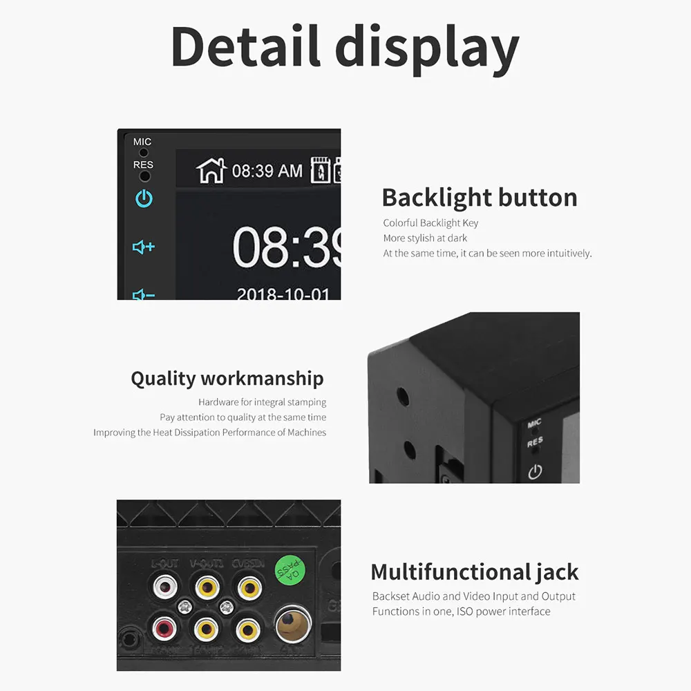 2din автомобильный радиоприемник " HD плеер с сенсорным экраном mirrorlink Android Carplay MP5 SD/FM/USB/AUX/Bluetooth автомобильный аудио для камеры заднего вида