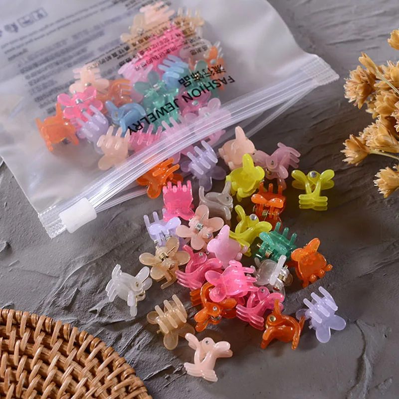 50PCS/Set Small Hair Crabs For Girls Acrylic Cute Candy Color Flower Star Hair Clip Clamp Children Mini Hairpin Hair Accessories