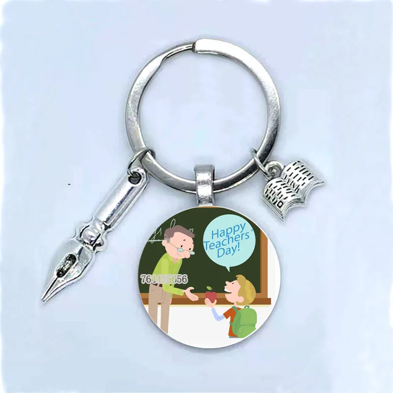 Fashion New Dear Teacher Round Glass Keychain Handmade DIY Book Pen Decoration Pendant Keychain Teacher'S Day Gift Souvenir Fashion New Dear Teacher Round Glass Keychain Handmade DIY Book Pen Decoration Pendant Keychain Teacher'S Day Gift Souvenir