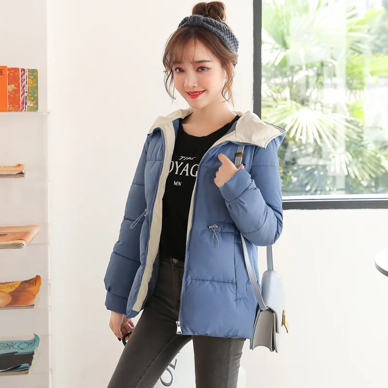 

Women Coat Short 2019 New Style Autumn And Winter Students Cotton Coat Hooded Waist Hugging Slimming Casual Women Jacket Small