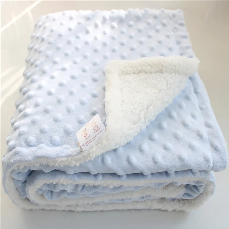 2 слоя толстый зимний пушистый подстежка на искусственном меху, Пижама для младенцев; 3D плед красивое Пышное детское одеяло коврик для домашних животных одеяло детское одеяло теплое детское Пеленальное Одеяло - Цвет: dot blue 80X110cm