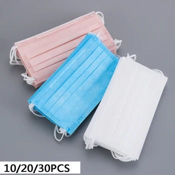

10/20/30/PCS Unisex 3-Ply Non-Woven Disposable Face Mask with Earloops Anti-dust Masks Nail Beauty worker Tools Makeup Tools