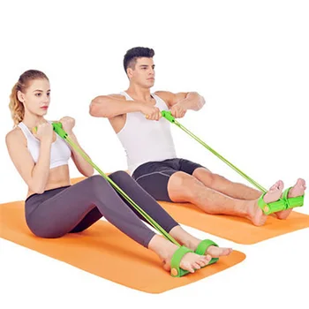 

Multifunctional 4 tubes latex foot elastic pull rope muscle expander fitness workout pedal sports equipment resistance straps