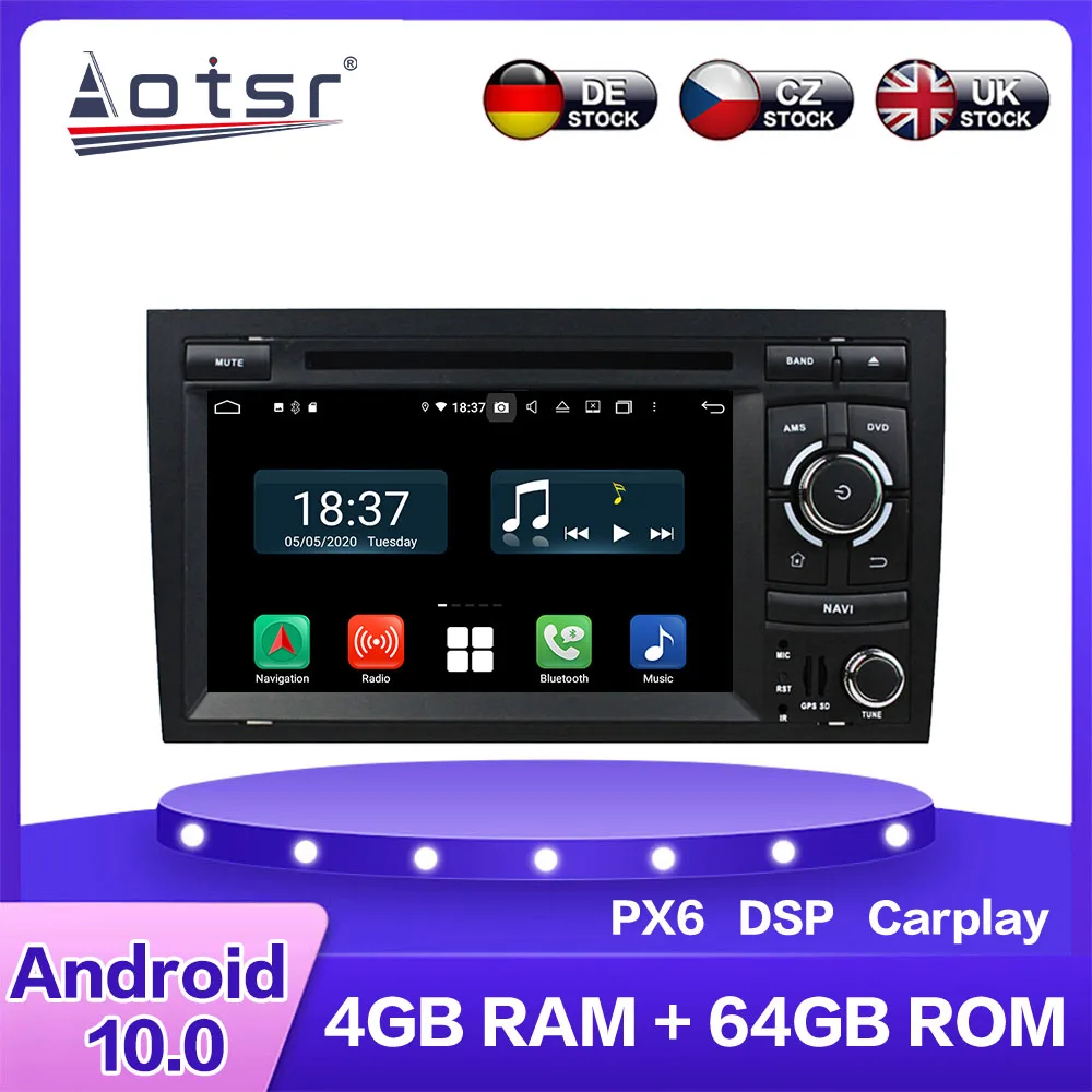 Автомобильный мультимедийный DVD-плеер Android для Audi A4 2002 - 2008 PX6 4G + 64 ГБ Автомобильная