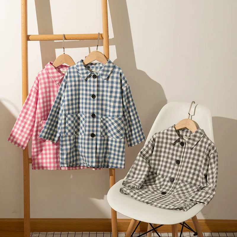 2020 Spring New Children Baby Girl Trench Coats Korean Style Fashion Boys Plaid Loose Jackets Kids Toddler Long Outerwear |