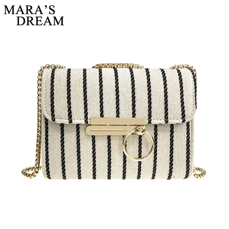 

Mara's Dream 2019 New Small Bag Female Wild Tide Texture Canvas Messenger Bag Striped Chain Bag
