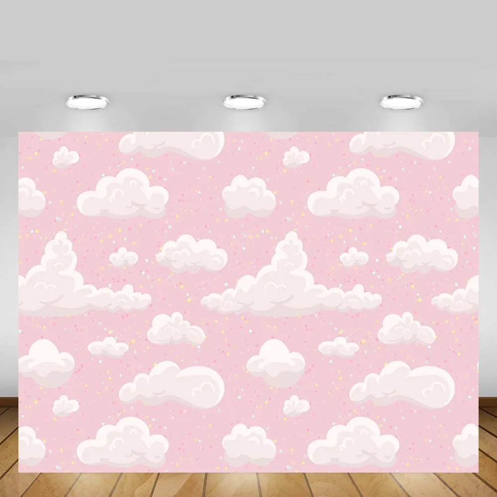 

Mehofond Pink Sky White Cloud Photography Backdrop Polka Dots Children Birthday Party Table Decor Photo Background Booth Studio