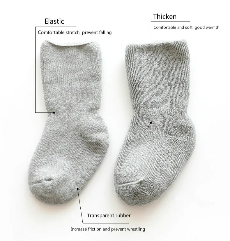 Зимние плотные теплые носки для малышей нескользящие носки-тапочки для малышей однотонные носки средней длины Носки для малышей носки для новорожденных носки для маленьких девочек