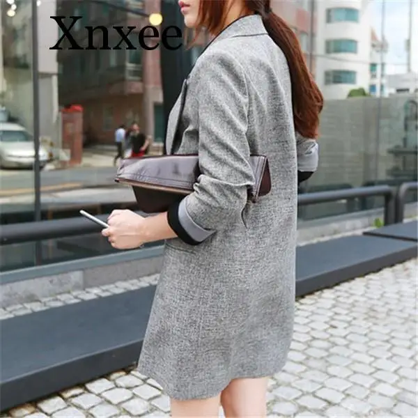 2020 Hot Selling Spring Women Casual Long Thin Blazers Coats Notched Collar Full Sleeve Single Button Fashion Cardigans gray
